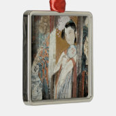 花のヘアピンを持つ女性 メタルオーナメント (右)