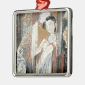 花のヘアピンを持つ女性 メタルオーナメント (左)