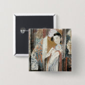 花のヘアピンを持つ女性 缶バッジ (正面&裏面)