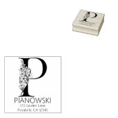 花のヘッド手紙- P -差出人住所のモノグラム ラバースタンプ (押印)