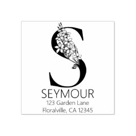 花のヘッド手紙- S -差出人住所のモノグラム ラバースタンプ