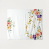 花のベイビーシャワーのゴールド背景写真ブース タペストリー (正面(横))