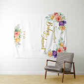 花のベイビーシャワーのゴールド背景写真ブース タペストリー (インサイチュ(横))