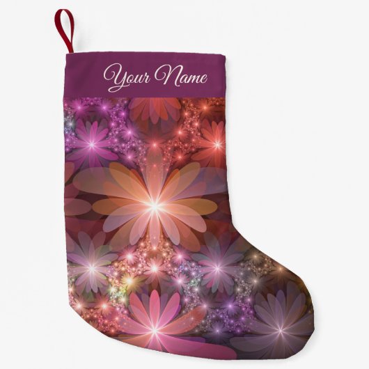花のベッドカラフル抽象芸術フラクタルアート名 スモールクリスマスストッキング (正面)