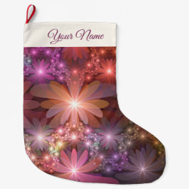 花のベッドカラフル抽象芸術フラクタルアート名 ラージクリスマスストッキング