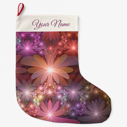 花のベッドカラフル抽象芸術フラクタルアート名 ラージクリスマスストッキング (正面)