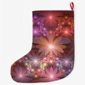 花のベッドカラフル抽象芸術フラクタルアート名 ラージクリスマスストッキング (裏面)