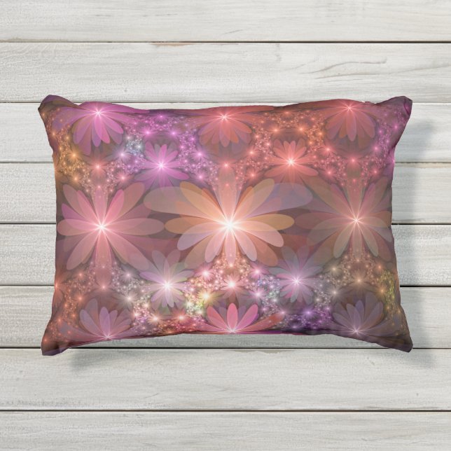 花のベッド光沢のあるカラフル抽象芸術フラクタルアート アウトドアクッション (正面)