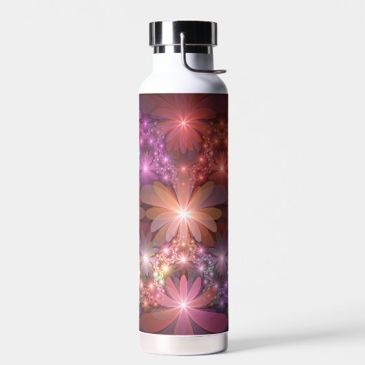 花のベッド光沢のあるカラフル抽象芸術フラクタルアート ウォーターボトル (左面)