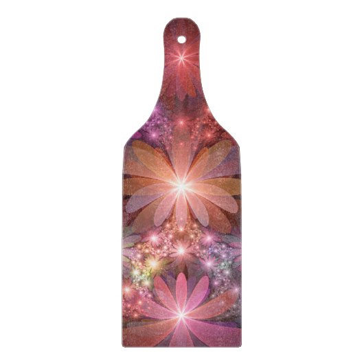 花のベッド光沢のあるカラフル抽象芸術フラクタルアート カッティングボード (正面)