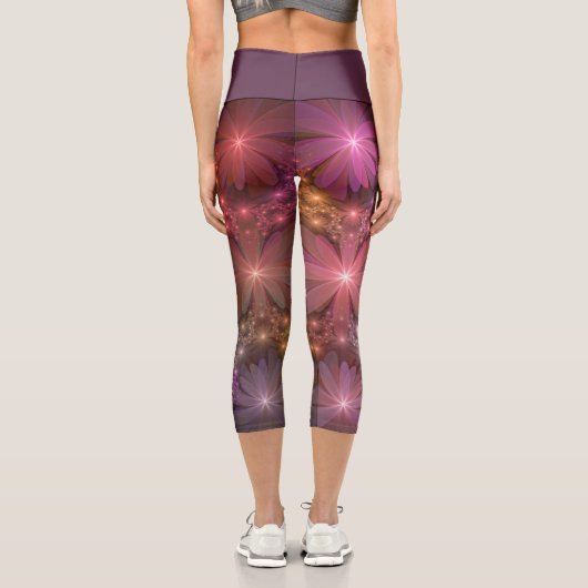 花のベッド光沢のあるカラフル抽象芸術フラクタルアート カプリレギンス (裏面)