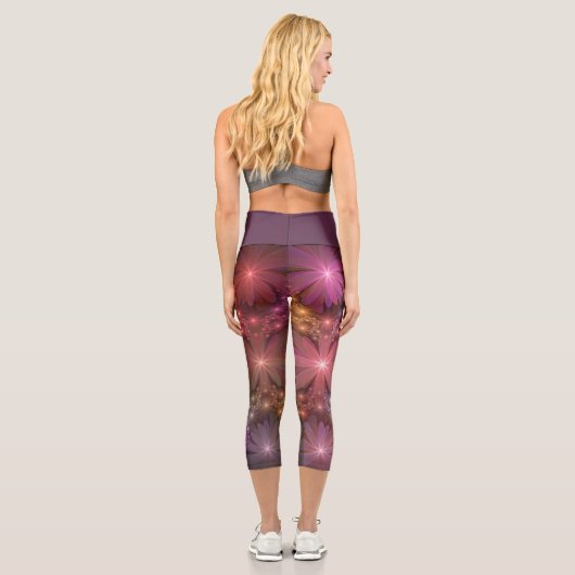 花のベッド光沢のあるカラフル抽象芸術フラクタルアート カプリレギンス (裏面)