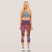 花のベッド光沢のあるカラフル抽象芸術フラクタルアート カプリレギンス (正面)