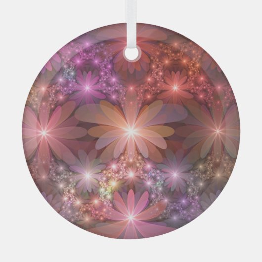 花のベッド光沢のあるカラフル抽象芸術フラクタルアート ガラスオーナメント (正面)