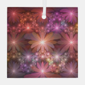 花のベッド光沢のあるカラフル抽象芸術フラクタルアート ガラスオーナメント (裏面)