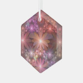 花のベッド光沢のあるカラフル抽象芸術フラクタルアート ガラスオーナメント (正面左)