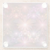 花のベッド光沢のあるカラフル抽象芸術フラクタルアート ガラスコースター (裏面)