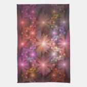 花のベッド光沢のあるカラフル抽象芸術フラクタルアート キッチンタオル (縦)