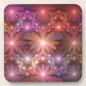 花のベッド光沢のあるカラフル抽象芸術フラクタルアート コースター (正面)