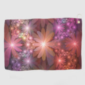 花のベッド光沢のあるカラフル抽象芸術フラクタルアート ゴルフタオル (横)