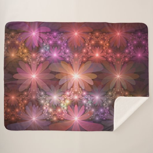 花のベッド光沢のあるカラフル抽象芸術フラクタルアート シェルパブランケット (正面(横))