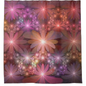 花のベッド光沢のあるカラフル抽象芸術フラクタルアート シャワーカーテン (正面)