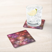 花のベッド光沢のあるカラフル抽象芸術フラクタルアート スクエアペーパーコースター (インサイチュ)