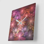 花のベッド光沢のあるカラフル抽象芸術フラクタルアート スクエア壁時計 (傾斜)