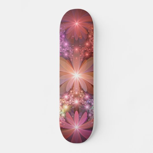 花のベッド光沢のあるカラフル抽象芸術フラクタルアート スケートボード (正面)