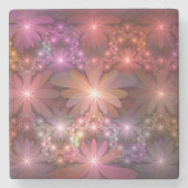 花のベッド光沢のあるカラフル抽象芸術フラクタルアート ストーンコースター (正面)