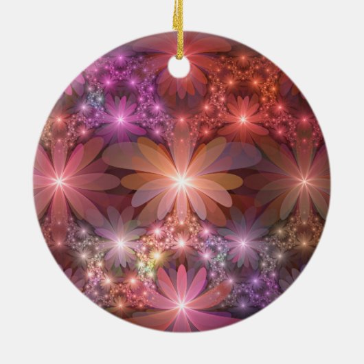 花のベッド光沢のあるカラフル抽象芸術フラクタルアート セラミックオーナメント (裏面)