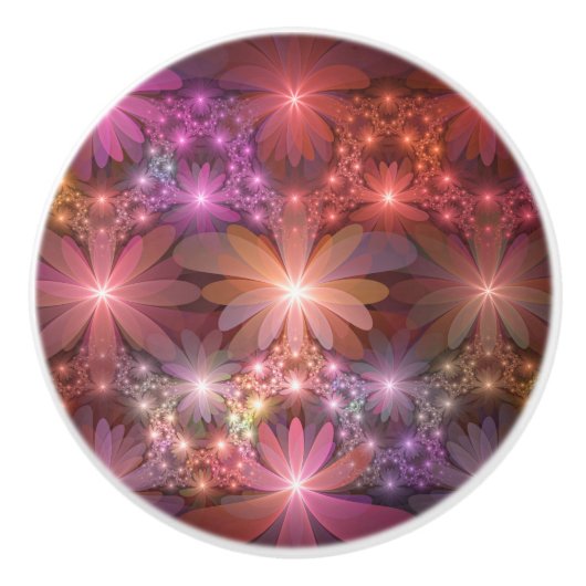 花のベッド光沢のあるカラフル抽象芸術フラクタルアート セラミックノブ (正面)