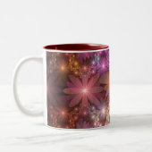 花のベッド光沢のあるカラフル抽象芸術フラクタルアート ツートーンマグカップ (左)