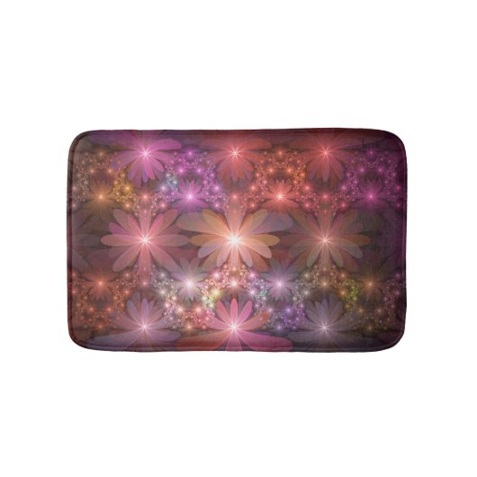 花のベッド光沢のあるカラフル抽象芸術フラクタルアート バスマット (正面)