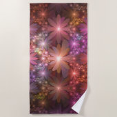 花のベッド光沢のあるカラフル抽象芸術フラクタルアート ビーチタオル (正面)