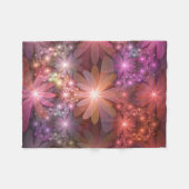 花のベッド光沢のあるカラフル抽象芸術フラクタルアート フリースブランケット (正面(横))