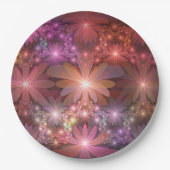 花のベッド光沢のあるカラフル抽象芸術フラクタルアート ペーパープレート (正面)
