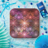 花のベッド光沢のあるカラフル抽象芸術フラクタルアート ペーパープレート (パーティー)