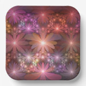 花のベッド光沢のあるカラフル抽象芸術フラクタルアート ペーパープレート (正面)