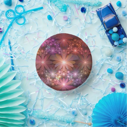 花のベッド光沢のあるカラフル抽象芸術フラクタルアート ペーパーボウル (パーティー)