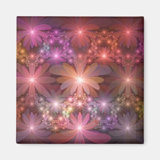 花のベッド光沢のあるカラフル抽象芸術フラクタルアート マグネット (正面)