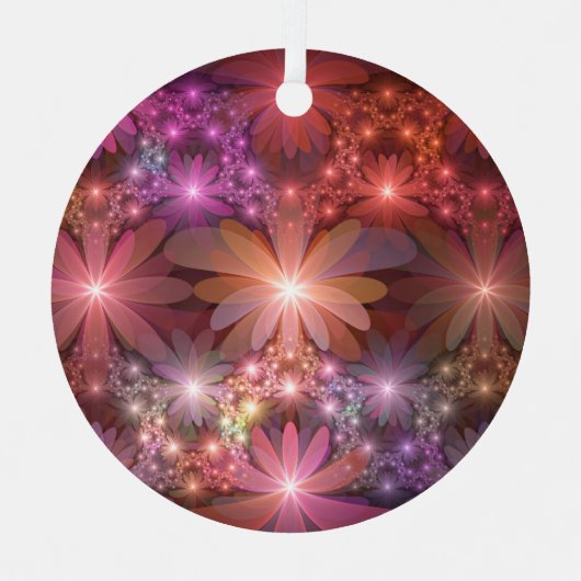 花のベッド光沢のあるカラフル抽象芸術フラクタルアート メタルオーナメント (正面)