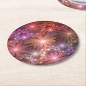 花のベッド光沢のあるカラフル抽象芸術フラクタルアート ラウンドペーパーコースター (アングル)