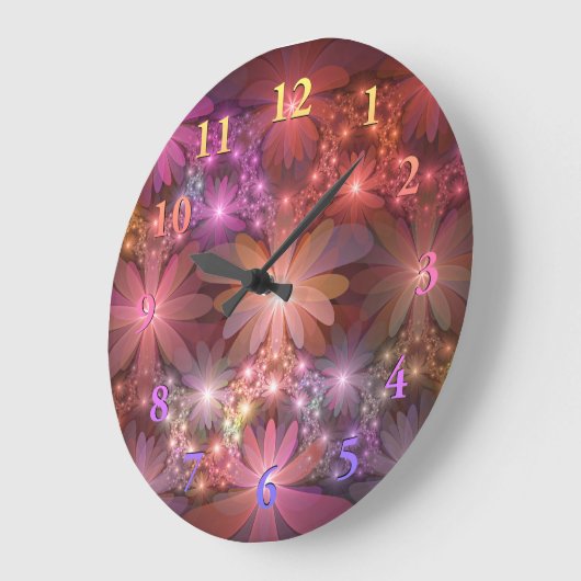 花のベッド光沢のあるカラフル抽象芸術フラクタルアート ラージ壁時計 (傾斜)