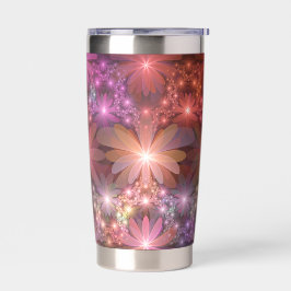 花のベッド光沢のあるカラフル抽象芸術フラクタルアート 保温保冷タンブラー