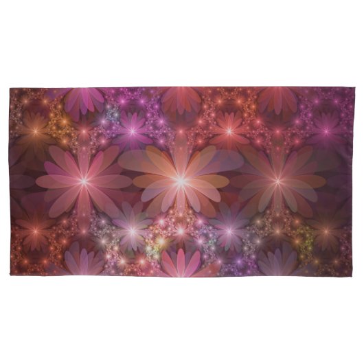 花のベッド光沢のあるカラフル抽象芸術フラクタルアート 枕カバー (正面)