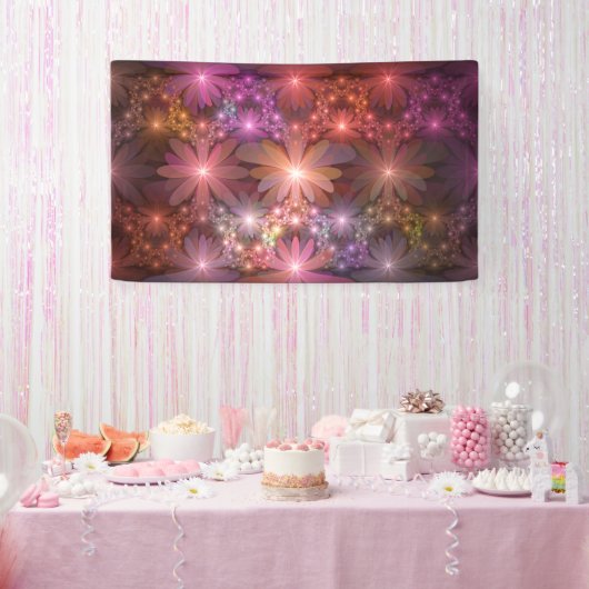 花のベッド光沢のあるカラフル抽象芸術フラクタルアート 横断幕 (パーティー)