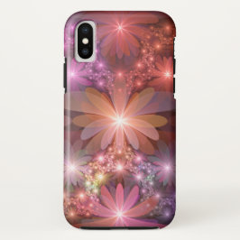 花のベッド光沢のあるカラフル抽象芸術フラクタルアート iPhone XSケース