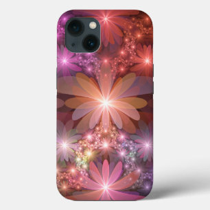 花のベッド光沢のあるカラフル抽象芸術フラクタルアート iPhone 13ケース