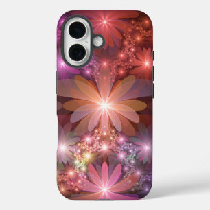 花のベッド光沢のあるカラフル抽象芸術フラクタルアート iPhone 16ケース
